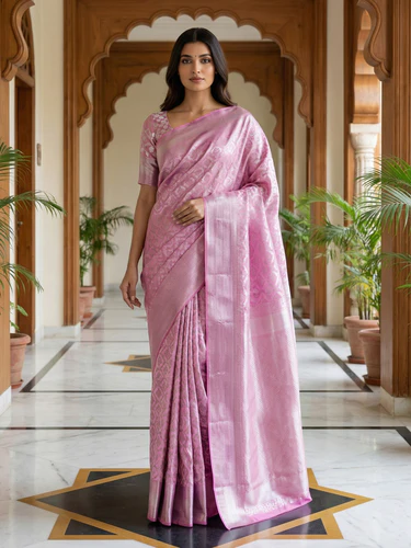 Kanjivaram Pure Silk Dusty Rose Color Self Designed Saree